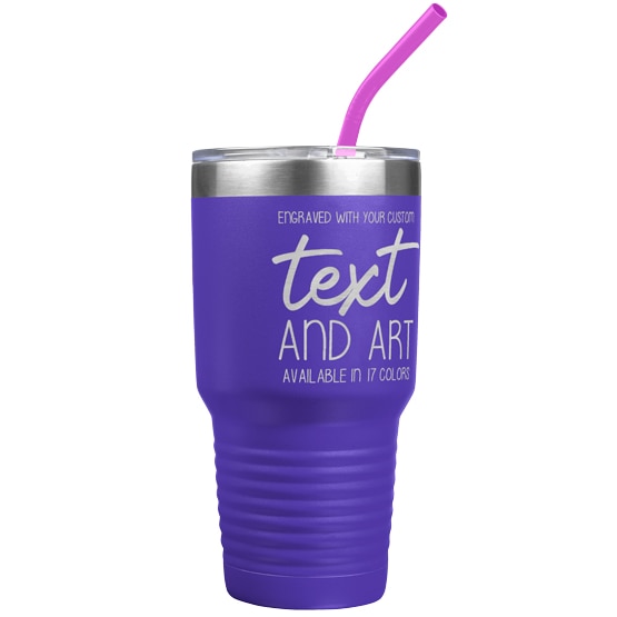 Custom Engraved 30 oz Purple Tumbler with Your Message and Art or Logo