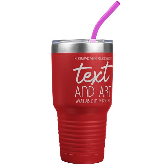 Custom Engraved 30 oz Red Tumbler with Your Message and Art or Logo