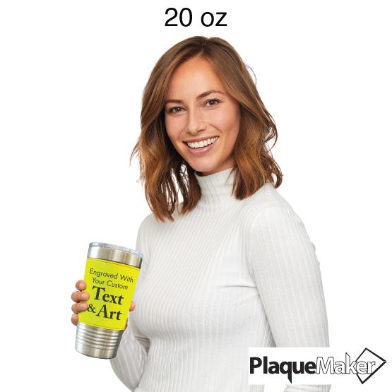 Woman Holding A 20 Oz Custom Softball Tumbler To Demonstrate Size Of Cup.