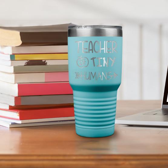 30 oz Teacher Teal Tumbler on Desk