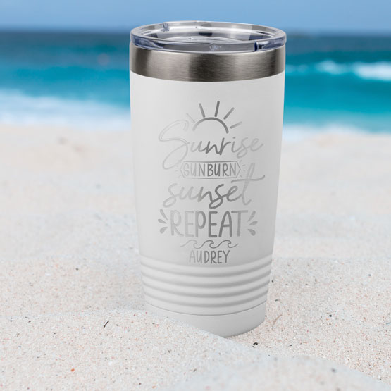 Sunrise White Tumbler on Sand