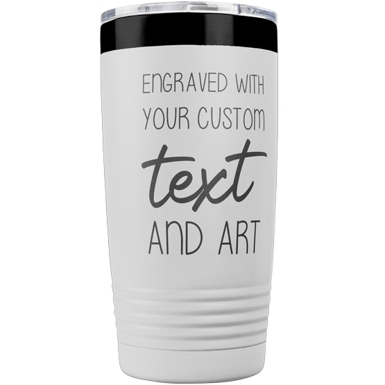 Custom Engraved 20 Oz Black And White Coffee Tumbler With Your Text And Art