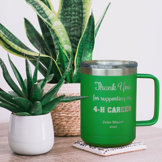 Custom 4-H Green Mug on Table