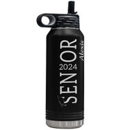 Custom Engraved Black Senior Water Bottle with Personalized Name and Year