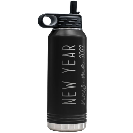 New Year, New Me Black Water Bottle