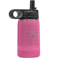 Custom Engraved 12 oz Pink Water Bottle with Flip Straw and Your Message and Art or Logo