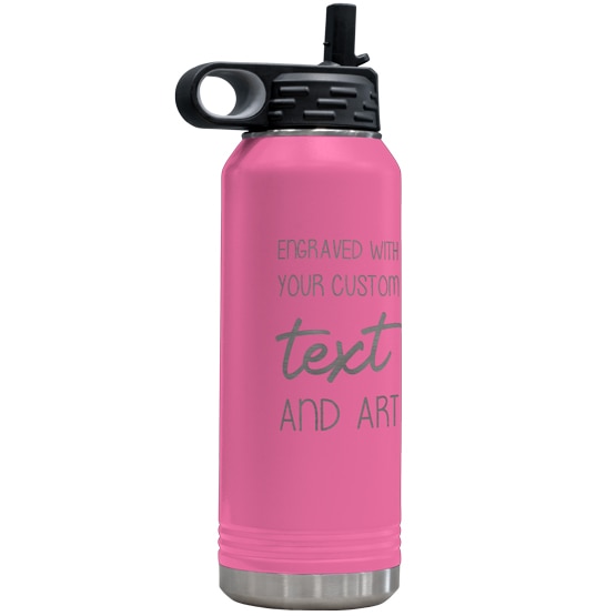 Custom Engraved 32 oz Pink Water Bottle with Flip Straw and Your Message and Art or Logo
