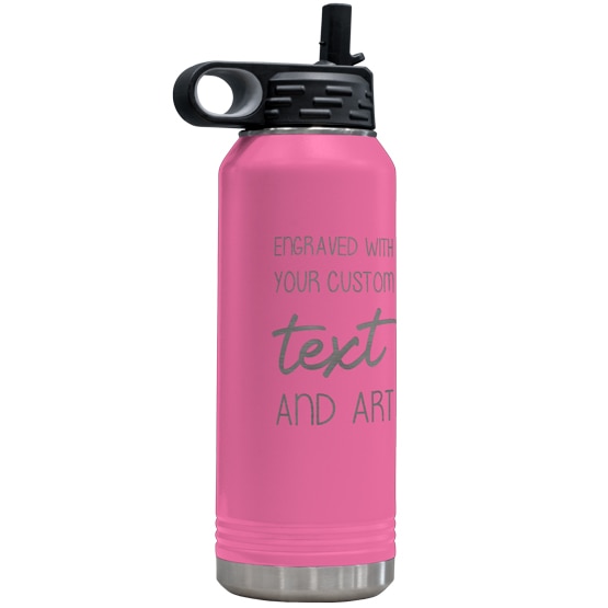 Custom Water Bottle - 32 oz Pink Insulated Water Bottle with Straw