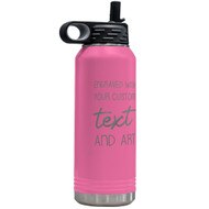 Custom Engraved 32 oz Pink Water Bottle with Flip Straw and Your Message and Art or Logo
