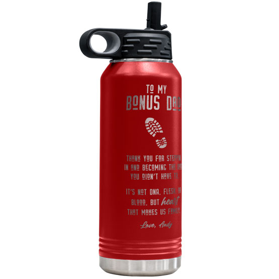 Custom Bonus Dad Red Water Bottle