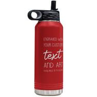 Custom Engraved 32 oz Red Water Bottle with Flip Straw and Your Message and Art or Logo