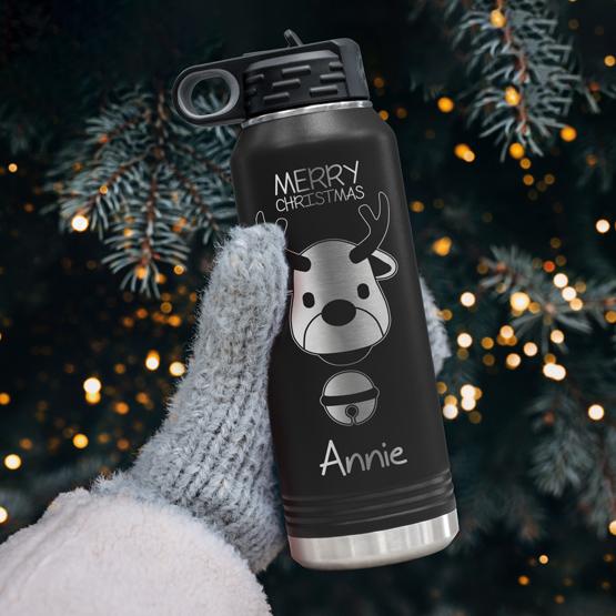 Custom Reindeer Water Bottle in Mitten