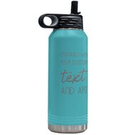 Custom Engraved 32 oz Teal Water Bottle with Flip Straw and Your Message and Art or Logo