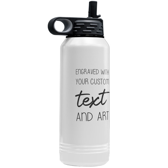 Custom Engraved White And Black 32 Oz Water Bottles With Your Text And Art