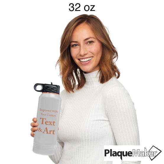 Woman Holding A 32 Oz White With Black Water Bottle To Show Size