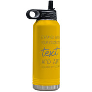 Custom Engraved 32 oz Yellow Water Bottle with Flip Straw and Your Message and Art or Logo