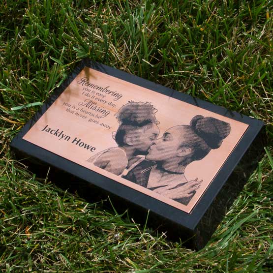 Engraved Copper Headstone on Grass