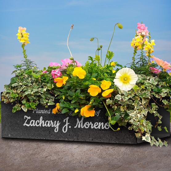 Granite Flower Planter & Flowers