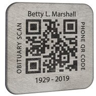 Custom Memorial QR Tags - Engraved Titanium QR Code Obituary Tags. Engraved with your loved one's information.