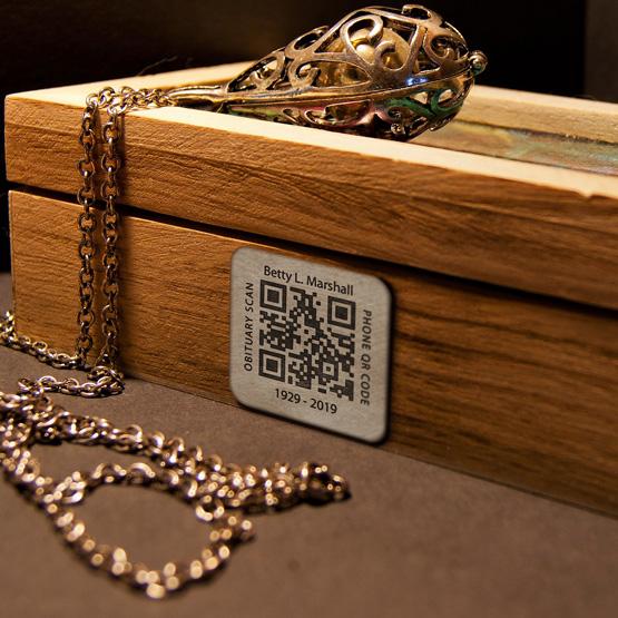 Titanium Memorial QR Tag on Box
