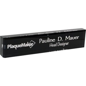 Custom Acrylic Name Plate - Black Backed Clear Acrylic & Beveled Edge. Engraved with your name, title, and logo.