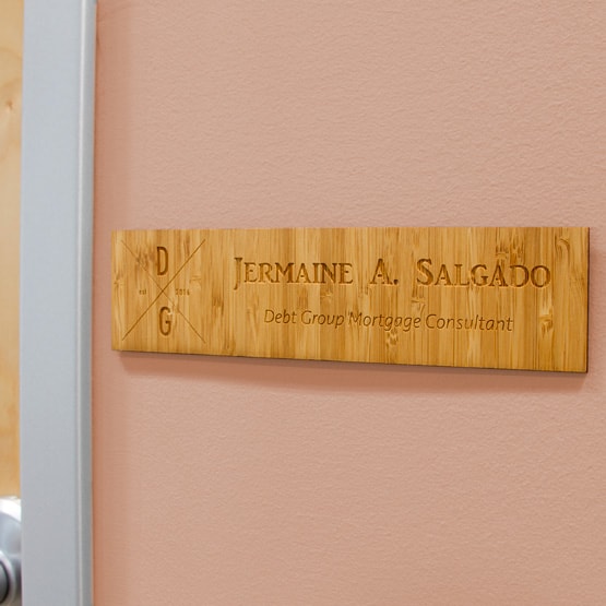 Bamboo Office Name Plate on a Wall