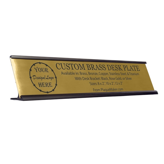 Custom Desk Plate - Brass Desk Name Plaque, Engraved Desk Plate. Engraved with your name, title, and logo.