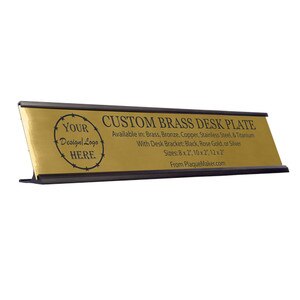 Custom Desk Plate - Brass Desk Name Plaque, Engraved Desk Plate. Engraved with your name, title, and logo.
