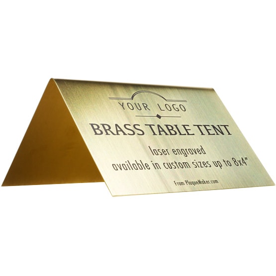 Custom Table Tent, Brass Name Tent - Up to 8x4". Engraved with your name, title, and logo.