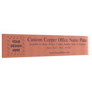 Custom Name Plate - Copper Office Name Plate, Engraved Name Plate. Engraved with your name, title, and logo.