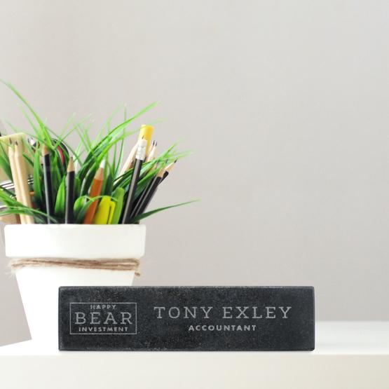 Engraved Granite Desk Plate on Desk