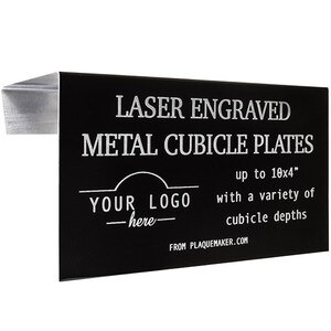 Custom Name Signs for Cubicles - Laser Engraved Aluminum with Logo. Engraved with your name, title, and logo.