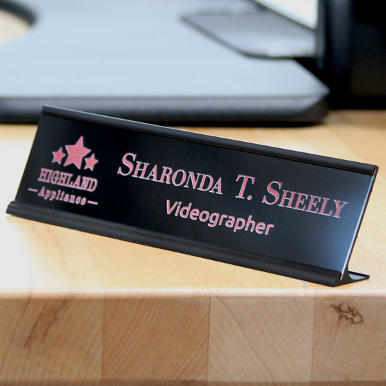 Laser Metal Desk Plate on Desk