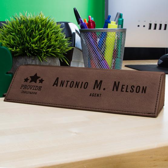 Dark Brown Leather Wedge on Desk