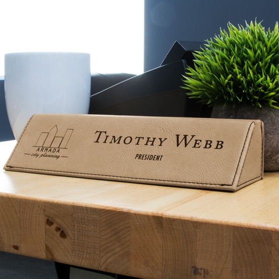 Leather Lt Brown Desk Wedge on Desk