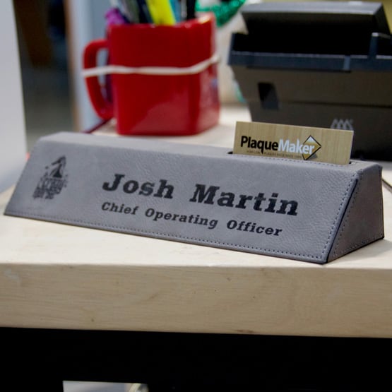 Gray Leather Wedge w/Holder on Desk