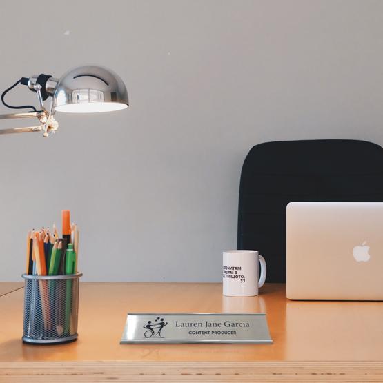 Stainless Steel Desk Plate on Desk