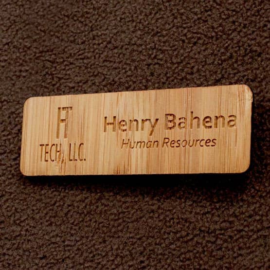 Engraved Bamboo Name Tag on Sweater