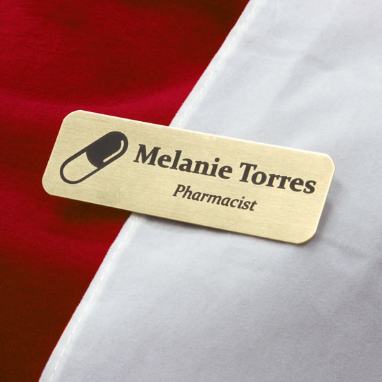 Brass Medical Name Tag on Shirt