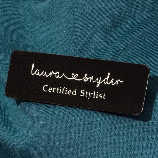 Leather Black Name Tag on Shirt