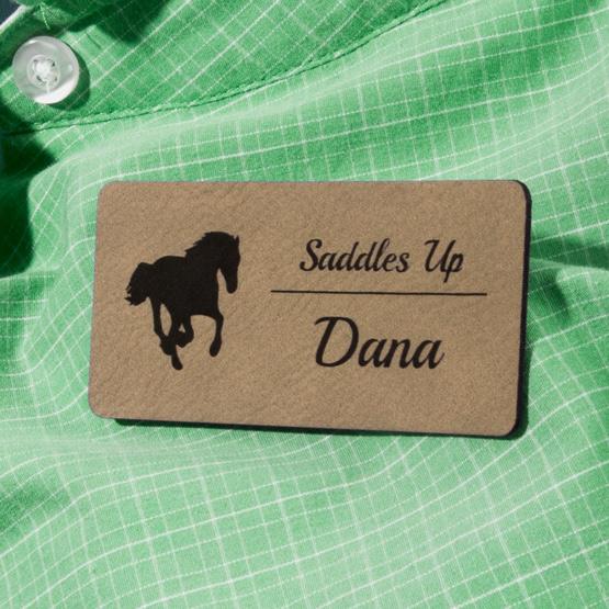 Light Brown Name Tag on Shirt