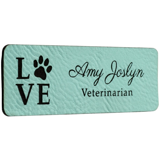 Custom Leather Teal Name Tags