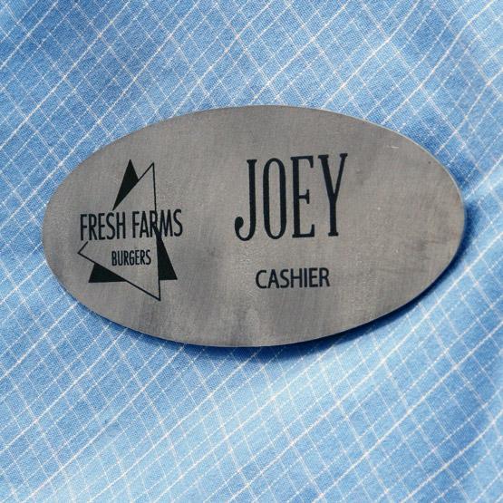 Custom Titanium Name Badge on Shirt