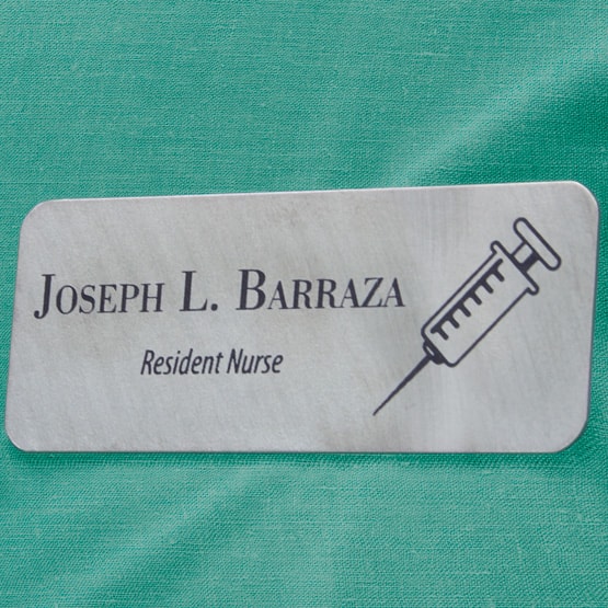 Titanium Medical Name Tag on Shirt