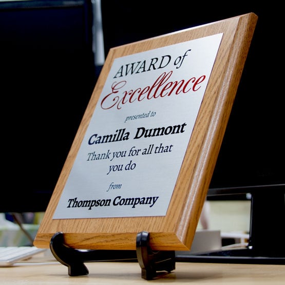 Custom "Award Of" Plaque on Desk