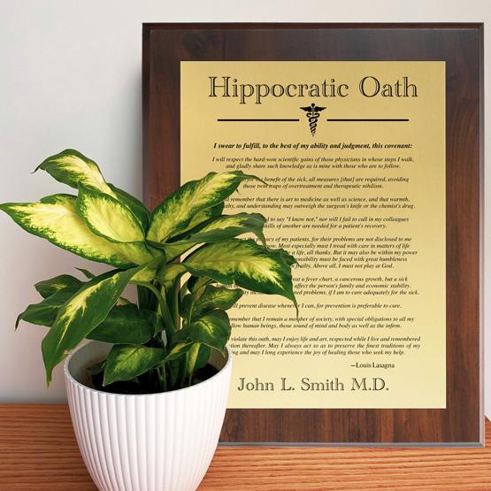 Hippocratic Oath Plaque on Desk