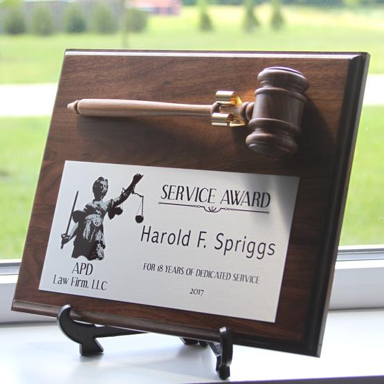 Silver Gavel Plaque in Window