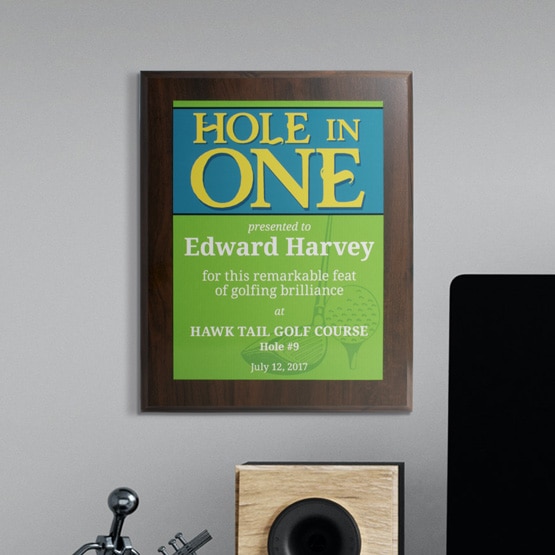 Hole in One Golf Plaque above Desk