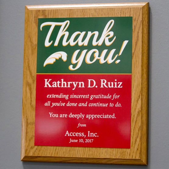 Thank You Plaque Hangs on Wall