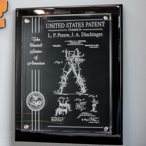 Glass Patent Plaques Black on Wall